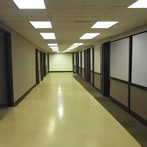 Image similar to an empty office hallway, yellowish photo, craigslist photo