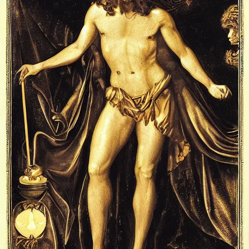 Image similar to The Golden Beast, he of Beguiling Light, Mephistopheles, the Golden Heaven, the sole friend of Mercury