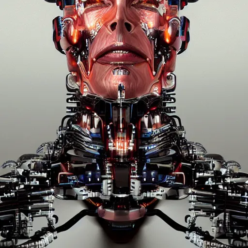 Prompt: a cyborg robot designed by tesla, hyper realistic, detailed portrait,
