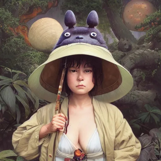 Image similar to portrait of a totoro woman, detailed, centered, digital painting, artstation, concept art, donato giancola, Joseph Christian Leyendecker, WLOP, Boris Vallejo, Breathtaking, 8k resolution, extremely detailed, beautiful, establishing shot, artistic, hyperrealistic, beautiful face, octane render