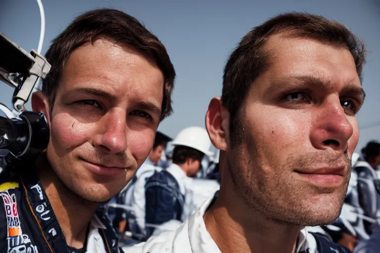 Prompt: closeup portrait of a technician at the formula 1 starting grid, by Steve McCurry and David Lazar, natural light, detailed face, CANON Eos C300, ƒ1.8, 35mm, 8K, medium-format print