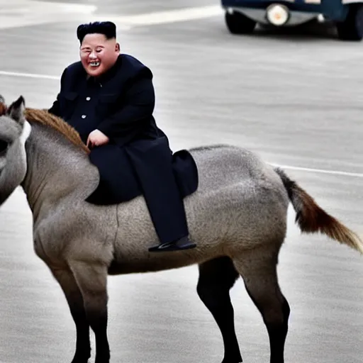 Image similar to kim jong un is riding a donkey