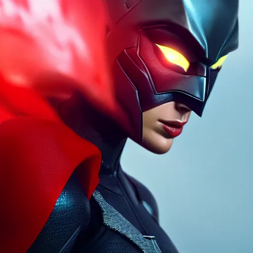 Image similar to a close up face of Gal Gadot as Batwoman by Greg Rutkowski, Sung Choi, Mitchell Mohrhauser, Maciej Kuciara, Johnson Ting, Maxim Verehin, Peter Konig, Zack Snyder, 8k photorealistic, cinematic lighting, HD, high details, dramatic, trending on artstation,