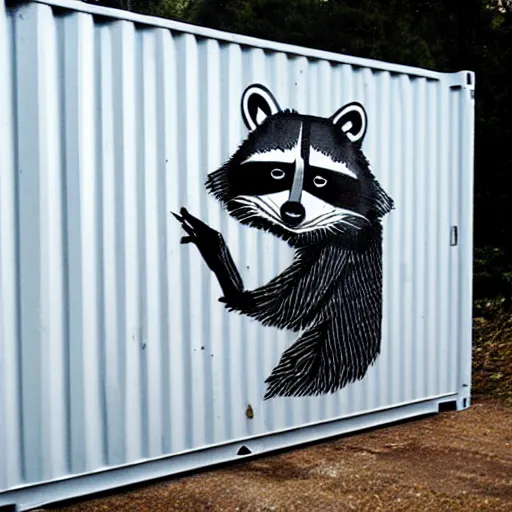 Image similar to raccoon graffiti on shipping container,