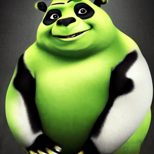 Image similar to Full body portrait of Panda Shrek, disney , trending on artstation, trendy on 9gag funny