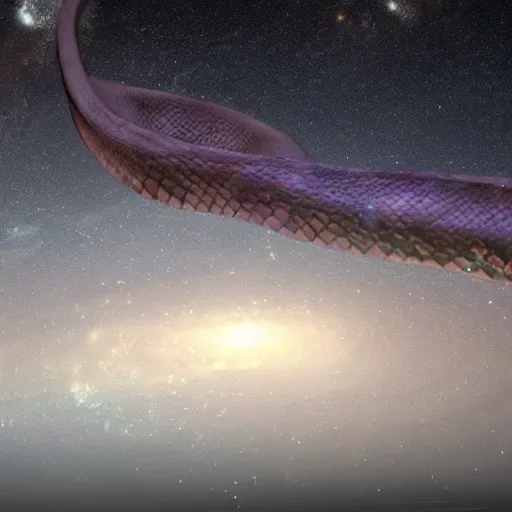 Image similar to a full shot of giant leucistic texas rat snake floating in the milky way sourronded with gemstones, unreal engine 5