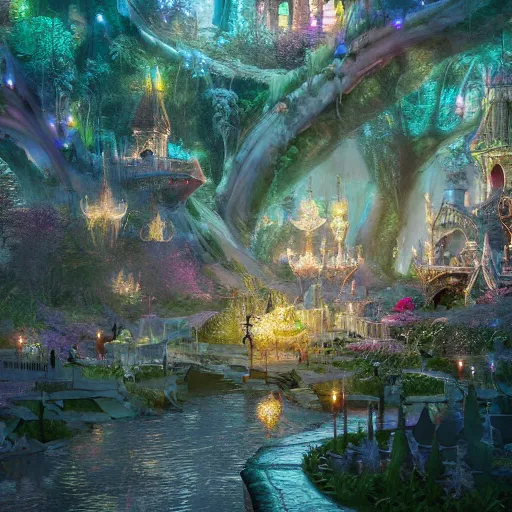 Image similar to ethereal magical fairy city, highly detailed, 4k, HDR, award-winning, octane render, artstation