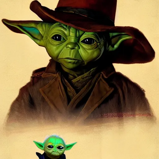 Prompt: Baby Yoda as a cowboy in Red Dead Redemption 2, intricate, highly detailed, digital painting, artstation, concept art, sharp focus, illustration, art by greg rutkowski and alphonse mucha