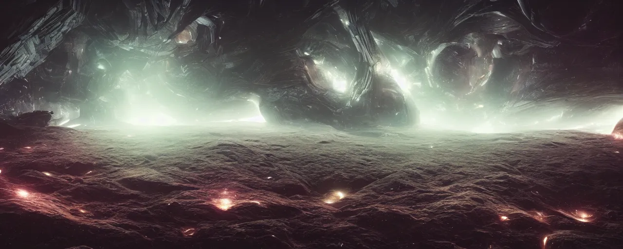 Image similar to a highly detailed dark epic swirling galaxy, space scene, dark scifi, unreal engine, octane render, detailed and intricate, global illumination, volumetric lighting