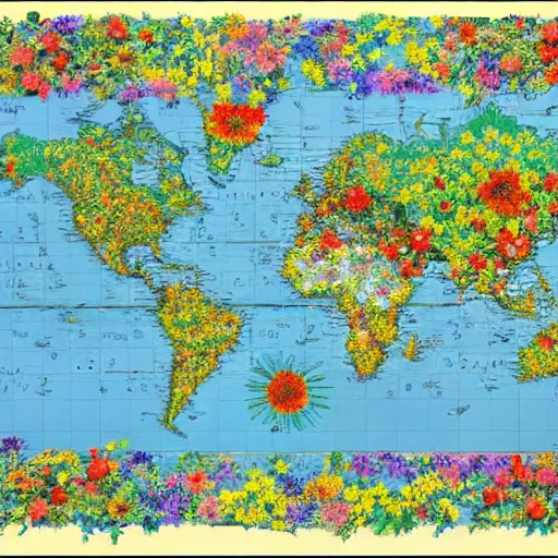 Prompt: Map of Earth made of flowers,