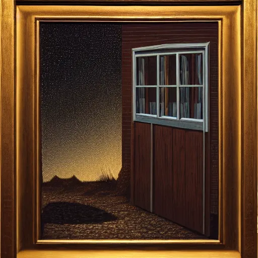 Image similar to a gust of night pushed its way in the door by jeffrey smith, oil on canvas