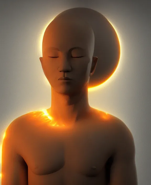 Image similar to a glowing sun monk god meditating in a empty void, fantasy, trending on artstation, octane render, digital art,