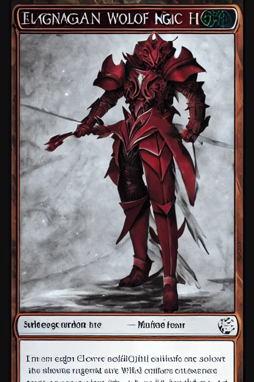 Prompt: elegant crimson wolf knight in armor, magic the gathering