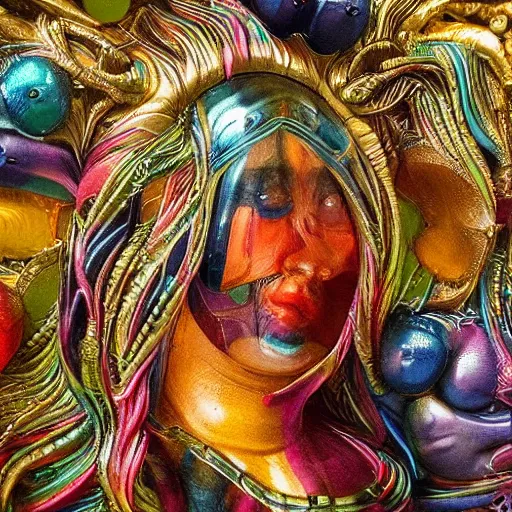 Prompt: giant colourful tiny intricate variations of detail cool beautiful creature sculpture, full deep focus maximalist photography, hieronymus bosch, reflections, 8 k