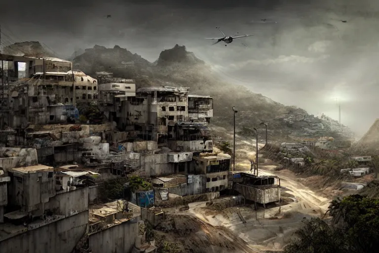 Image similar to favela hospital hangar bunker, desert environment, industrial factory, cliffs, gloomy, milky way, award winning art, epic dreamlike fantasy landscape, ultra realistic,