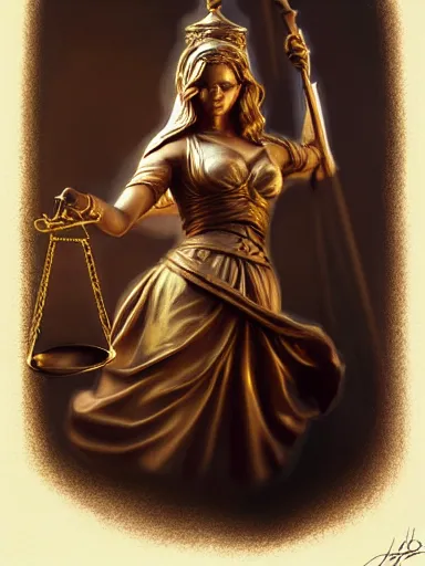 Image similar to lady justice holding a balance. blindfolded intricate, elegant, highly detailed, digital painting, artstation, concept art, sharp focus, illustration, by justin gerard and artgerm, 8 k