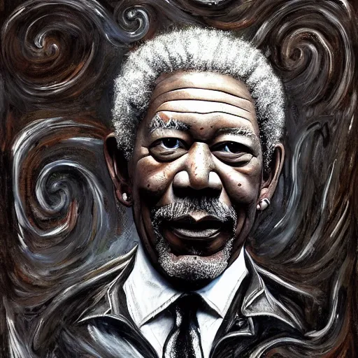 Prompt: morgan freeman as painted by hr giger