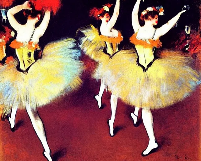 Image similar to vintage, champagne. cancan, french, realistic, cheerful, 1 9 0 2 art by degas