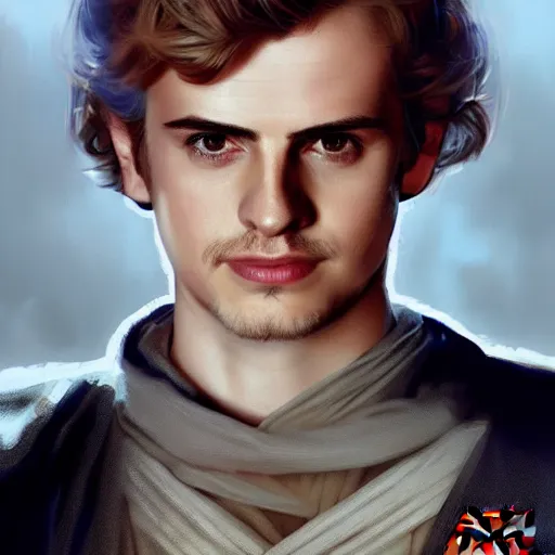 Prompt: portrait of Hayden Christensen as Anakin Skywalker highly detailed, digital painting, artstation, smooth, sharp focus, illustration, art by artgerm and greg rutkowski and alphonse mucha