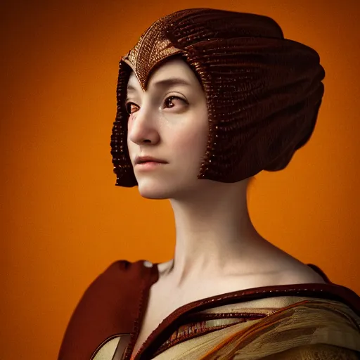 Image similar to portrait of a woman, renaissance style, star wars character, volumetric lights, symmetry, headpiece, trending on artstation, sharp focus, leica, studio photo, intricate details, highly detailed