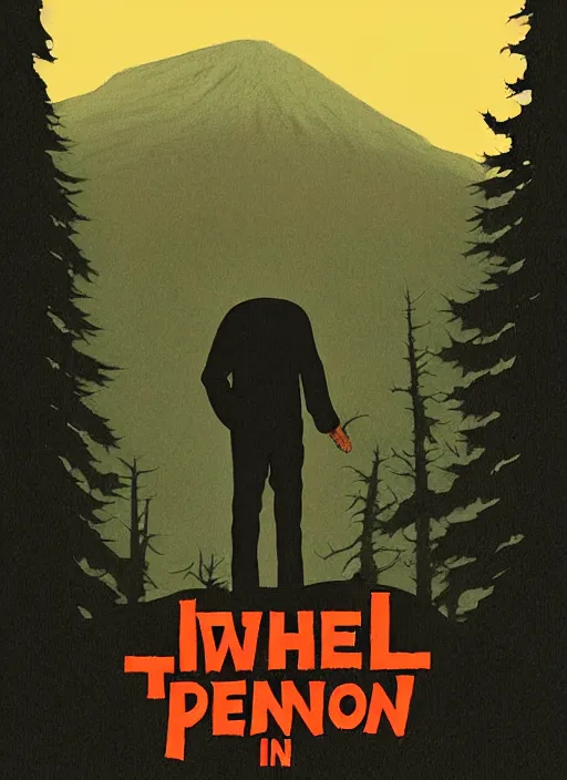 Prompt: Twin Peaks poster art, of Michael Shannon the mechanic discovering a man dressed as a Furry in the woods, mysterious creepy, poster artwork by Michael Whelan, Bob Larkin and Tomer Hanuka, from scene from Twin Peaks, simple illustration, domestic, nostalgic, from scene from Twin Peaks, clean, full of details, by Makoto Shinkai and thomas kinkade, Matte painting, trending on artstation and unreal engine, super clean, fine detail, cell shaded,