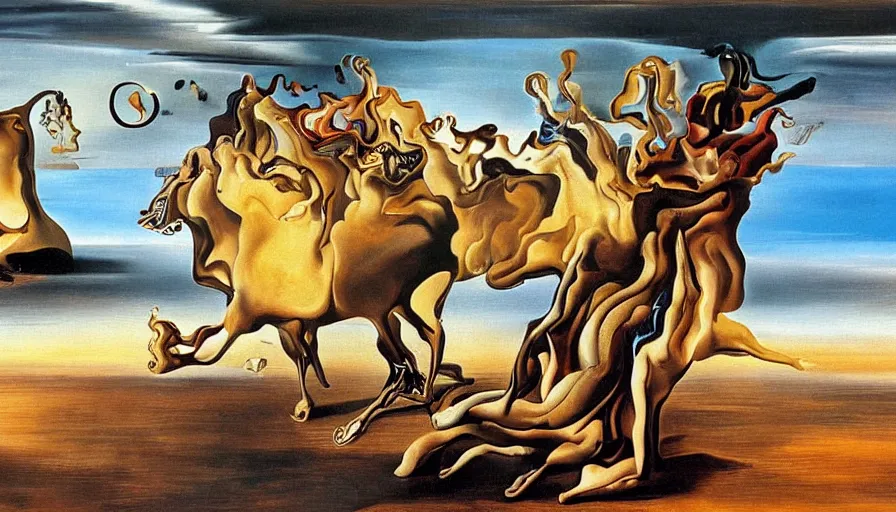 Image similar to gorgeous painting salvador dali premonition of civil war oil on canvas, 8 k 1 0 8 0 p