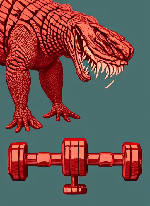 Prompt: red alligator lifting dumbbells, sticker, thick outline, close up, wlop, dan mumford, artgerm, liam brazier, peter mohrbacher, 8 k, raw, featured in artstation, octane render, cinematic, elegant, intricate, 8 k