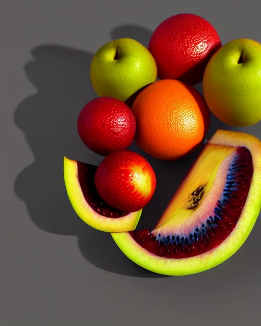 Prompt: fruits | | artgerm, deviantart, realistic, dramatic shadowing, 8 k, hd, octane render, perfect