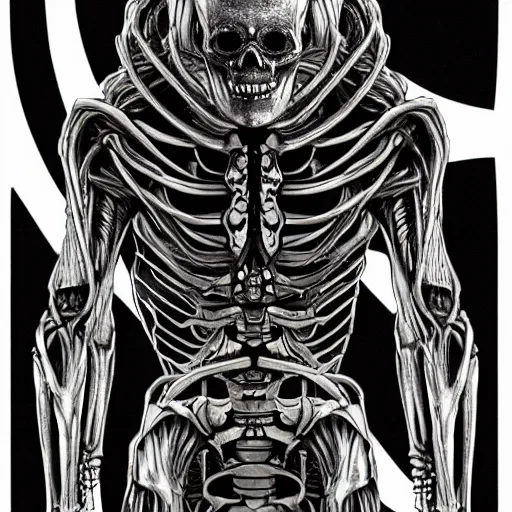 Image similar to alien mix with skeleton, hyper detailed, stylized,