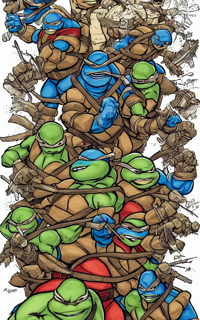 Prompt: detailed Teenage mutant ninja turtles illustration by mico suayan