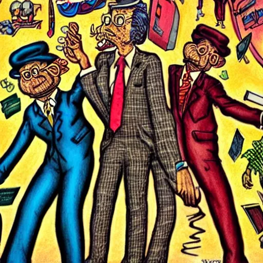 Image similar to The Artwork of R. Crumb and his Cheap Suit Ball Dancers, pencil and colored marker artwork, trailer-trash lifestyle