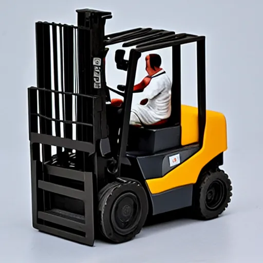 Prompt: a forklift truck driving proficiency trophy, metal on wooden base - w 7 6 8