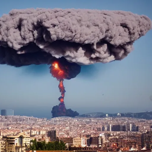 Prompt: nuke explosion in the skyline from barcelona