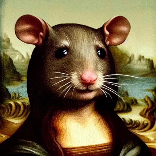 Image similar to painting of a rat!!!!!!!!!!!!!, painting of a rat!!!!!!!!!!!!! high definition picture of a painting of a rat with a rat head, on a wall, with only the body of the ( ( ( ( ( ( mona lisa ) ) ) ) ) )