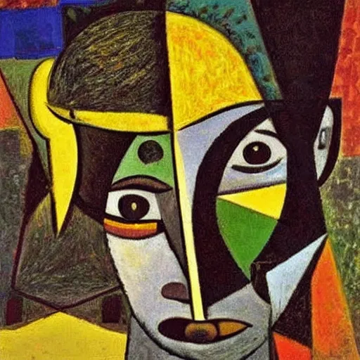 Prompt: the eyes of sharbat gula, cubism by picasso