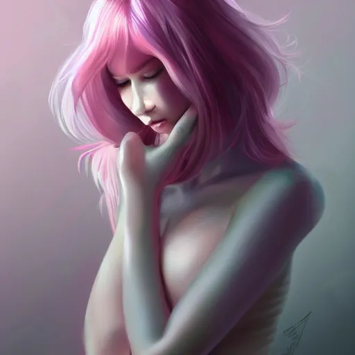 Image similar to teen girl, full body, pink hair, gorgeous, amazing, darkness aura brooding from her body, elegant, intricate, highly detailed, digital painting, artstation, concept art, sharp focus, illustration, art by Ross tran