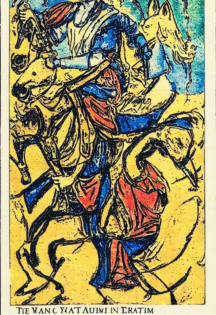 Image similar to Yann LeCun on a tarot card, illustrated on the Rider–Waite tarot.