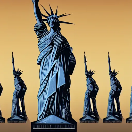 Image similar to Corporate logo of 3 Statues of Liberty standing in echelon formation. SVG File