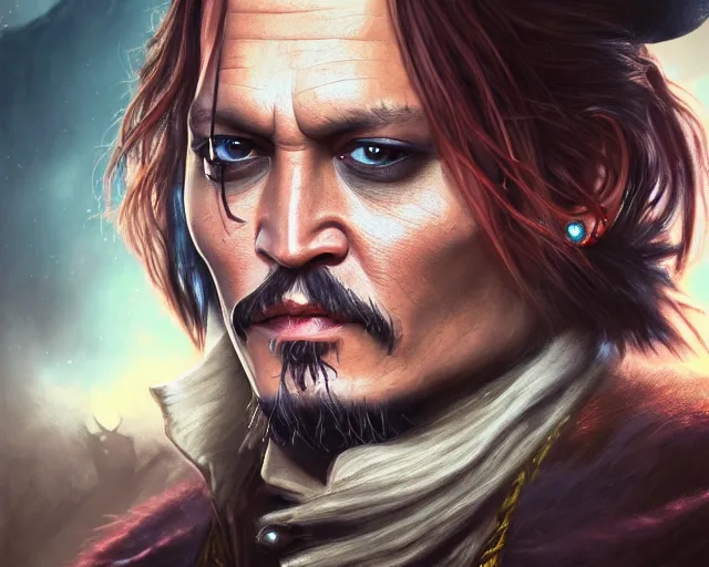 Prompt: photography of johnny depp, deep focus, d & d, fantasy, intricate, elegant, highly detailed, digital painting, artstation, concept art, matte, sharp focus, illustration, hearthstone,