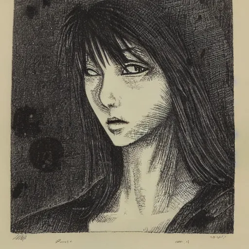 Prompt: Makise kurisu, engraving, old book, etching