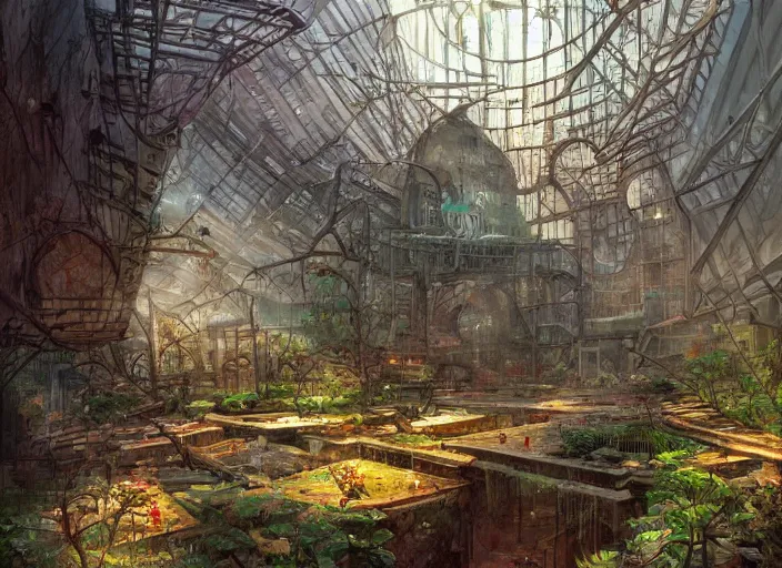 Image similar to Overgrown mall, epic scale, dramatic lighting, Marc Simonetti