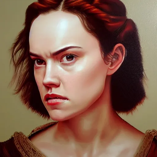 Prompt: a striking hyper real painting of Daisy Ridley by da Vinci