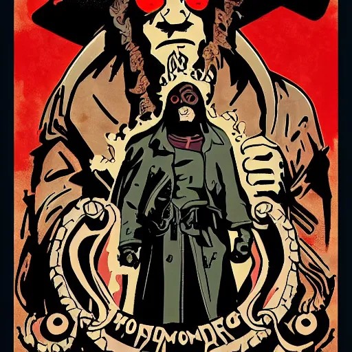 Prompt: A Hellboy movie poster in the style of Alfonse Mucha