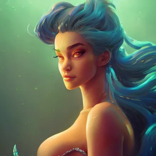 Image similar to female mermaid portrait, maya ali mage, gloomhaven, dynamic lighting, gaudy colors, octane render aesthetic, matte painting concept art, official fanart behance hd artstation by jesper ejsing, by rhads and makoto shinkai and lois van baarle and ilya kuvshinov and rossdraws