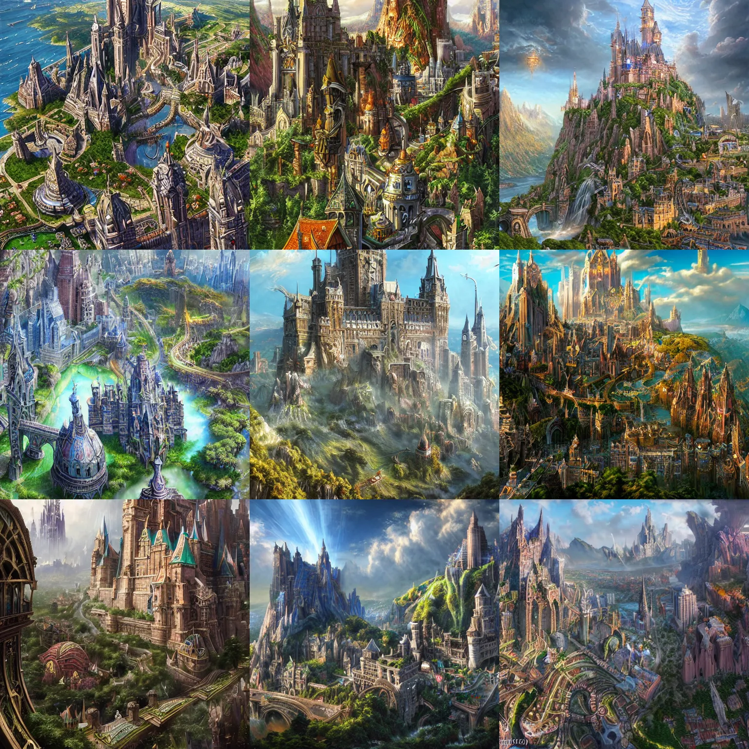 Prompt: fantasy city, gleaming, glorious, awe-inspiring, breathtaking, high towers, walls, grass field surrounding the city, fantasy art Very detailed. intricate, elegant, highly detailed. trending on artstation, digital art, by Stanley Artgerm Lau, WLOP, Rossdraws, James Jean, Andrei Riabovitchev, Marc Simonetti, Yoshitaka Amano