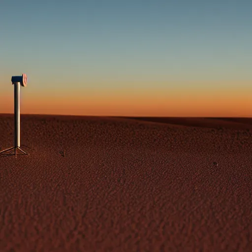 Prompt: ruggedized sensor antenna for monitoring the australian desert, XF IQ4, 150MP, 50mm, F1.4, ISO 200, 1/160s, dawn