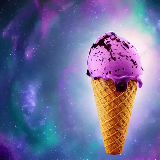 Image similar to an ice cream cone made completely of stars and nebulas, trending on art station, 4 k wallpaper