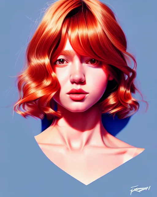 Image similar to hyper - realistic portrait of a pop art girl, dynamic wavy hair, perspective body anatomy, detailed designs, digital painting, 4 k, by ilya kuvshinov, by artgem, atmospheric lighting