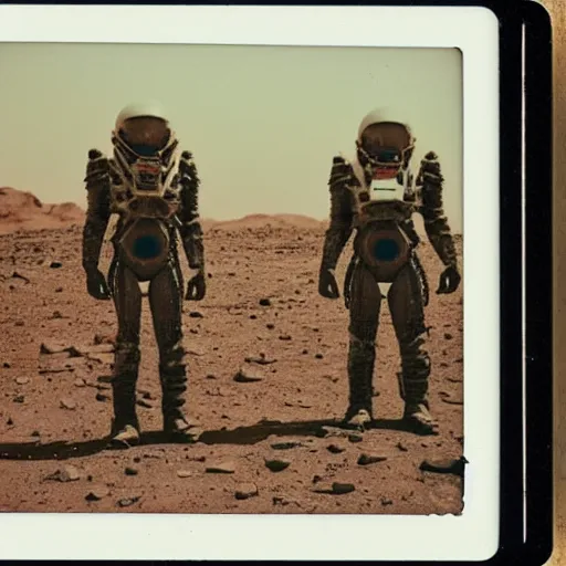 Prompt: old polaroid of aliens on mars, cinematic, epic, highly intricate