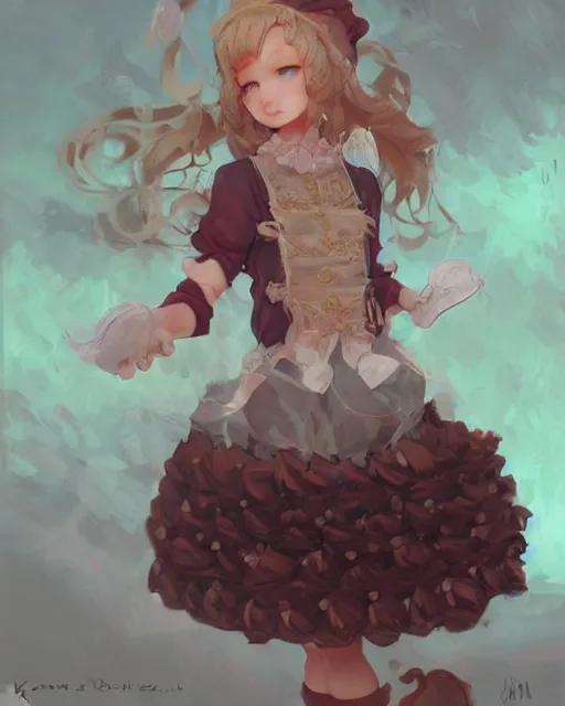 Image similar to a girl as personification of chocolate cupcake, fantasy bakery, digital art by krenz cushart, laurie greasly, intricate details, sharp focus, smooth, epic composition, joyful, unreal engine